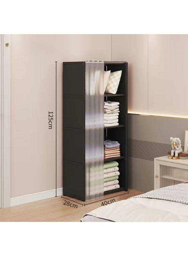 This minimalist portable wardrobe and clothes organizer features a dust cover and five compartments, making it suitable for bedrooms and living rooms. It's a single-row, five-tier black wardrobe. - Image 5